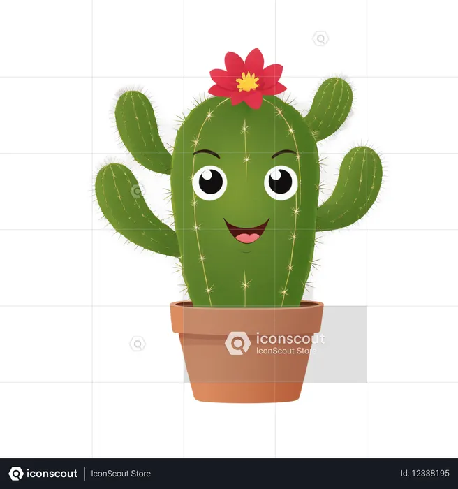 Smiling Cactus With Flower Emoji AI Image