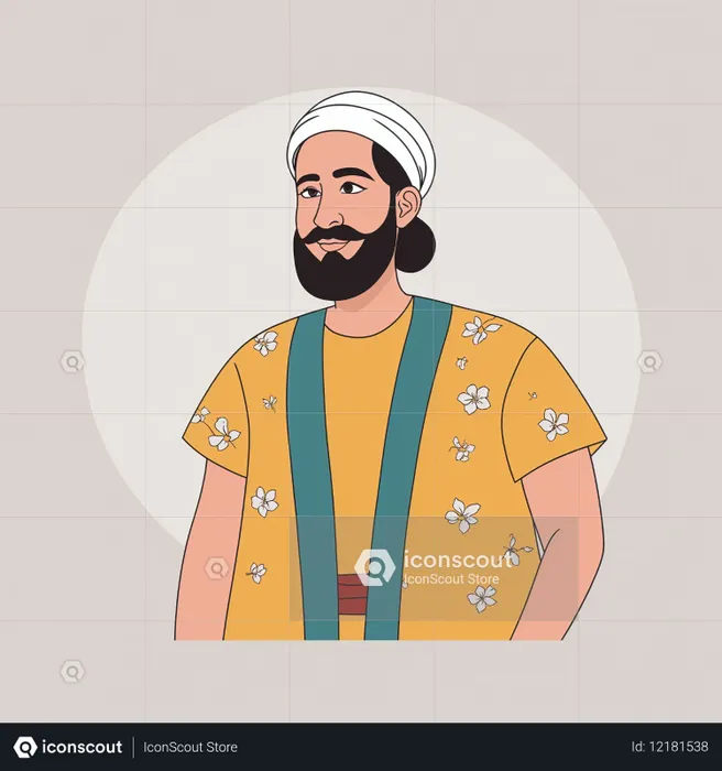 Smiling Man In Traditional Clothing With Floral Patterns  AI Image