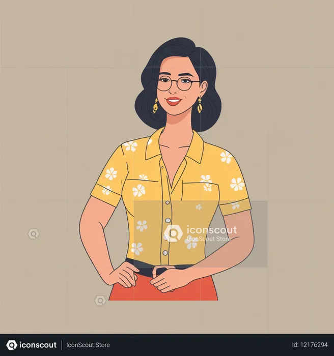 Smiling Woman Wearing Glasses And A Floral Shirt  AI Image