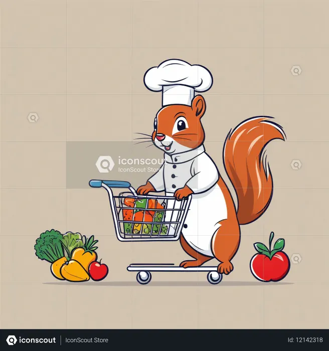 Squirrel Chef Doing Grocery Shopping  AI Image