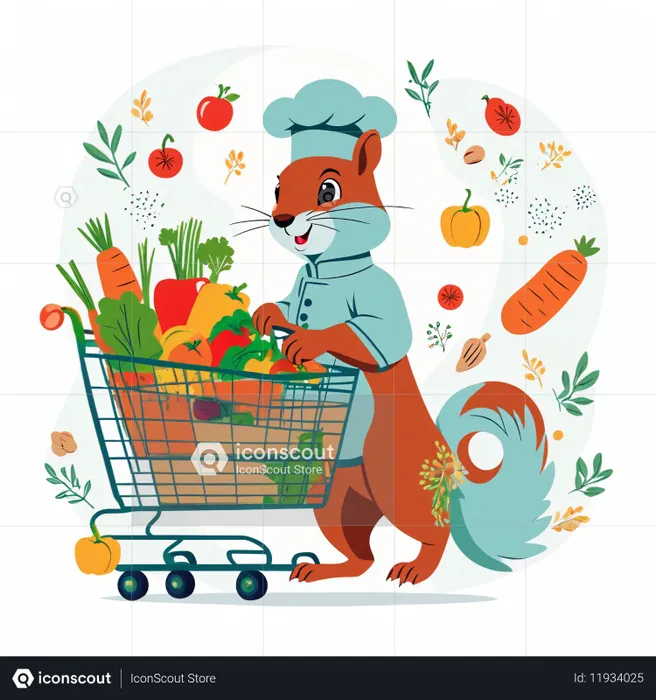 Squirrel Chef Grocery Shopping  AI Image