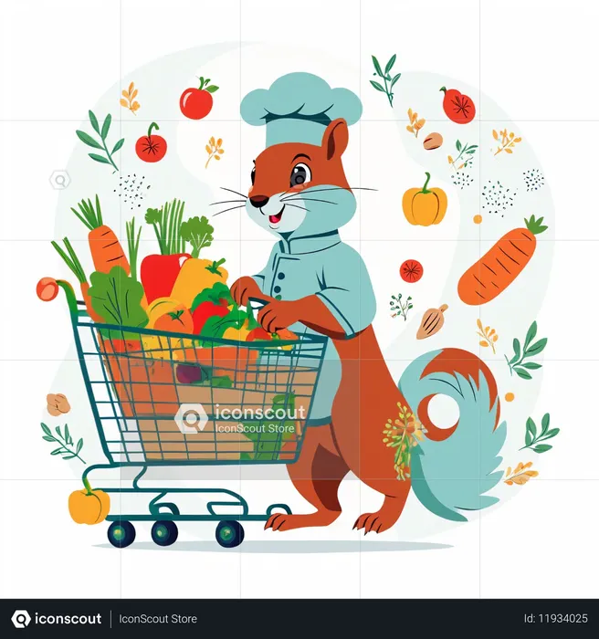 Squirrel Chef Grocery Shopping  AI Image