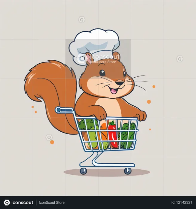 Squirrel Chef Grocery Shopping In A Cart  AI Image