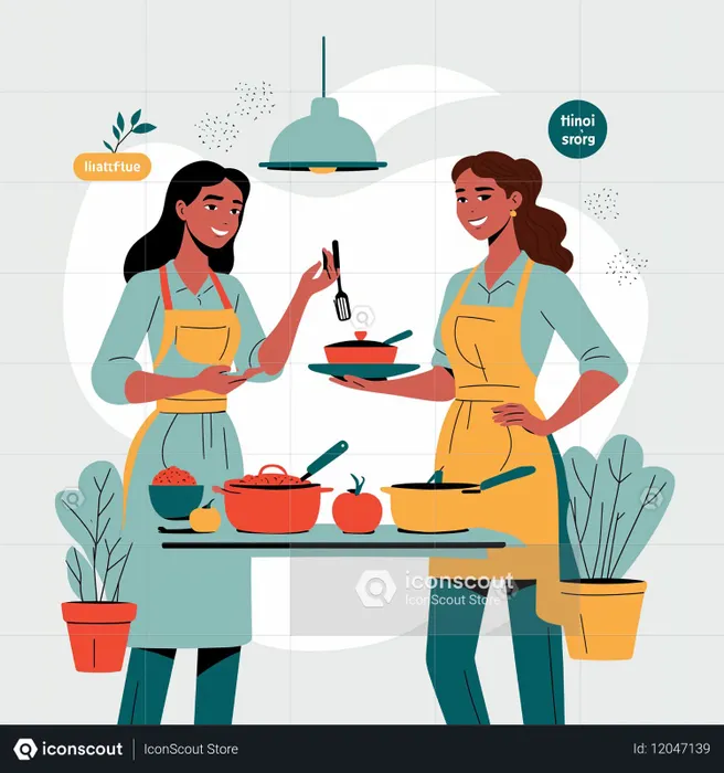 Two Women Cooking Together In A Kitchen  AI Image