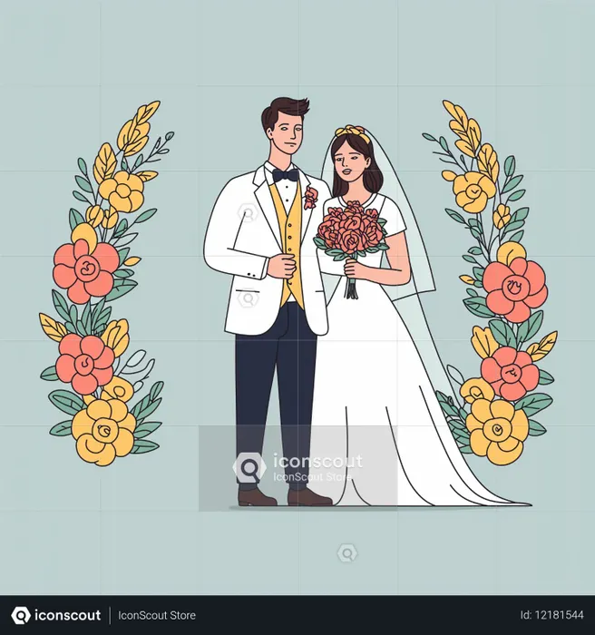 Wedding Couple With Floral Decor  AI Image