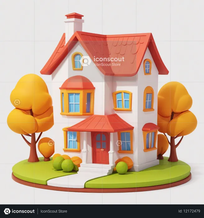 Whimsical House With Autumn Trees  AI Image