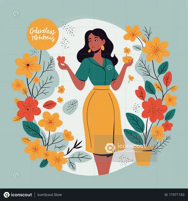 Woman Among Colorful Flowers  AI Image