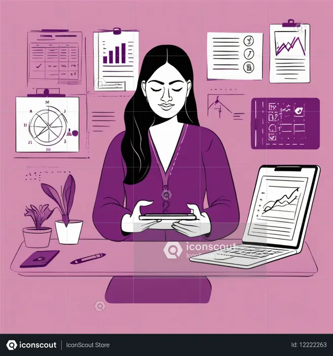 Woman Analyzing Data On Tablet In An Office Setting  AI Image