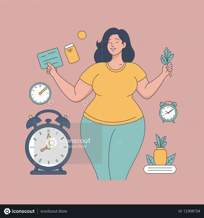 웰빙과 균형을 받아들이는 여성  AI 이미지