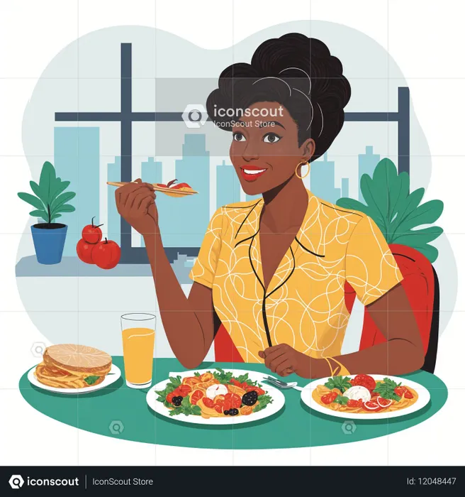 Woman Enjoying A Meal At A Restaurant  AI Image