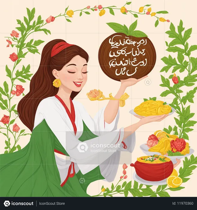 Woman In Traditional Attire Serving Food  AI Image