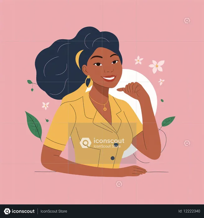 Woman In Yellow Dress With Floral  AI Image