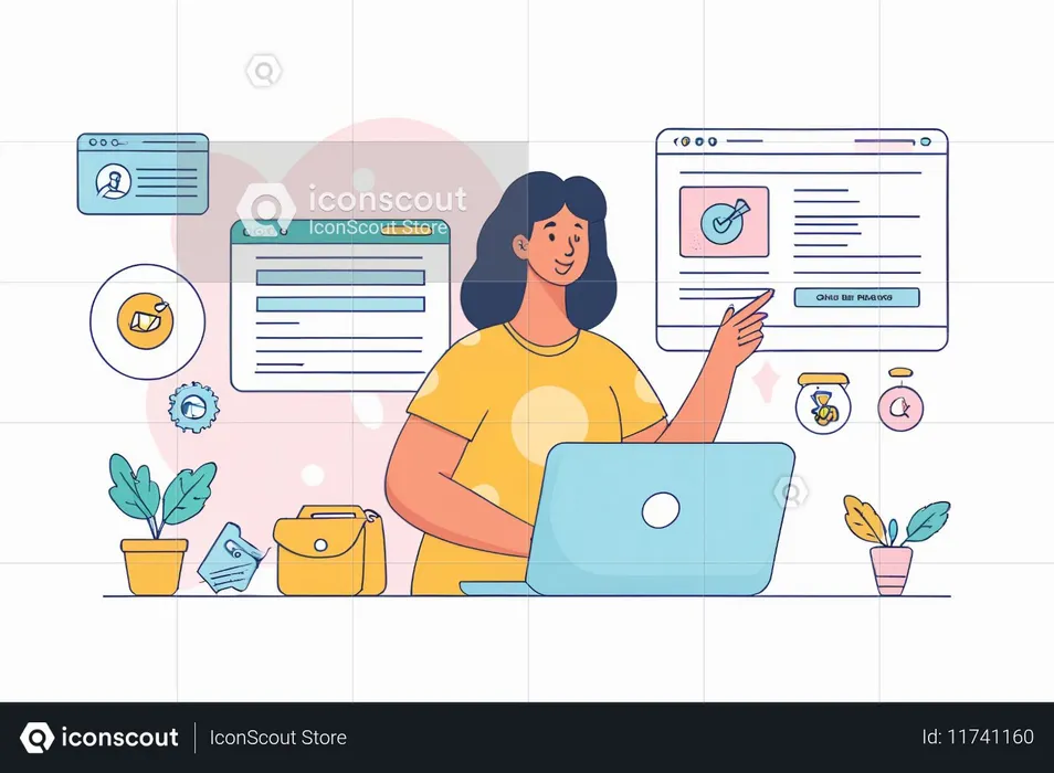 Woman Managing Tasks On Laptop In Digital Workspace  AI Image