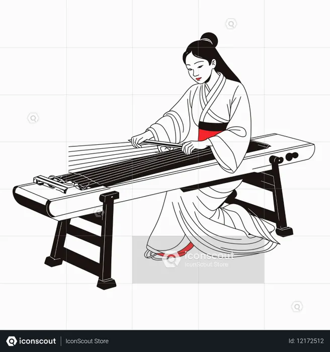 Woman Playing A Koto In Traditional Attire  AI Image