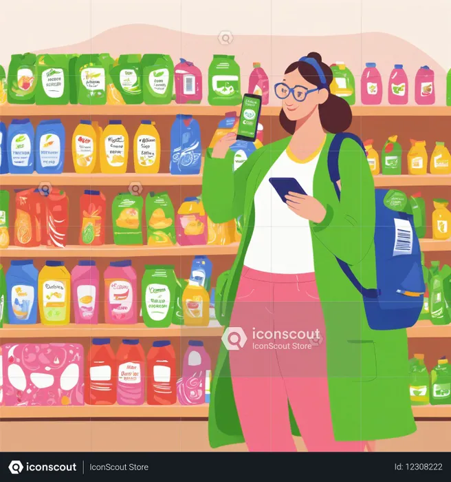Woman Shops In Supermarket Beverage  AI Image