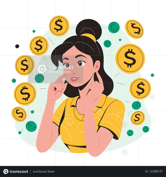 Woman Surrounded By Dollar Signs  AI Image