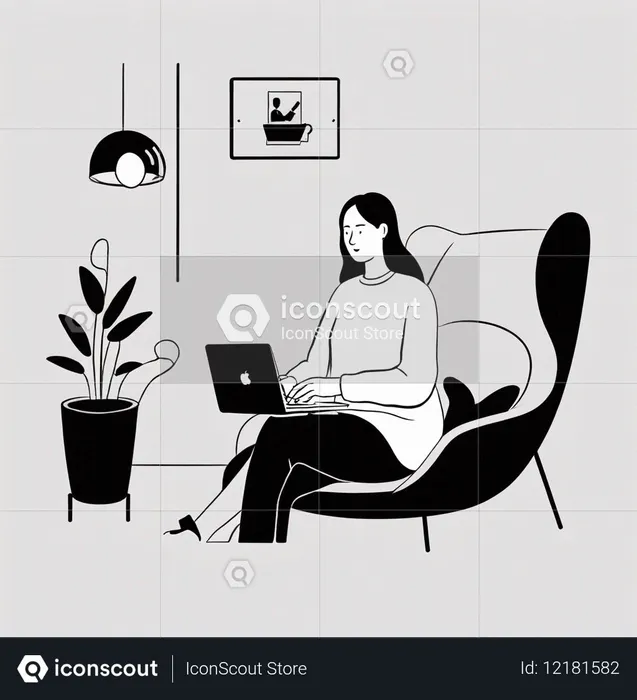Woman Working On A Laptop In A Modern  AI Image