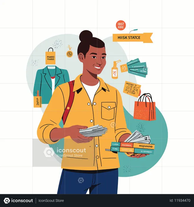 Young dult Shopping With Coupons And Bags  AI Image