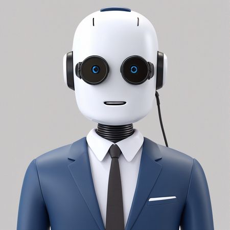 A Humanoid Robot In A Business Suit With Headphones  AI Image