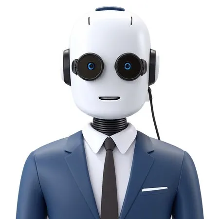 A Humanoid Robot In A Business Suit With Headphones  AI Image