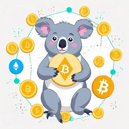 A Koala Holding A Bitcoin and Surrounded By Cryptocurrency Symbols  AI Image