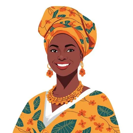 African Woman In Traditional Attire With A Headwrap AI Image