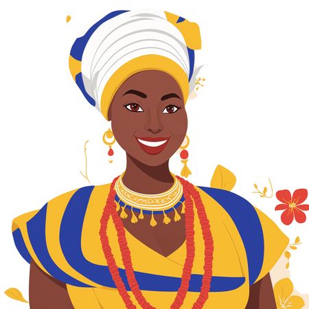 African Woman In Traditional Attire With Floral Background  AI Image
