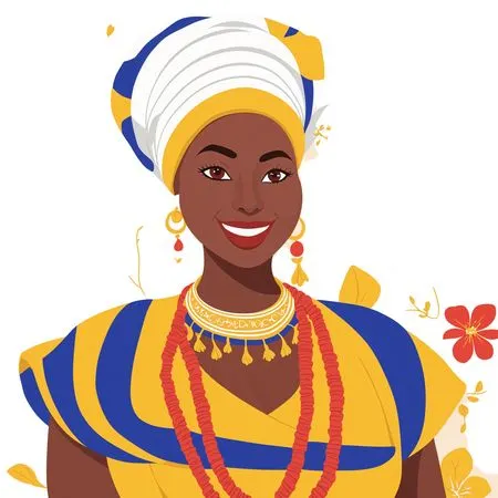 African Woman In Traditional Attire With Floral Background  AI Image