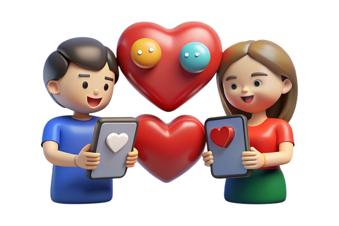 AI ハートとタブレットを持ったカップル 画像