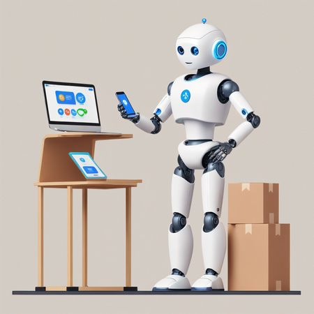 AI A Humanoid Robot Using Various Digital Devices  Image