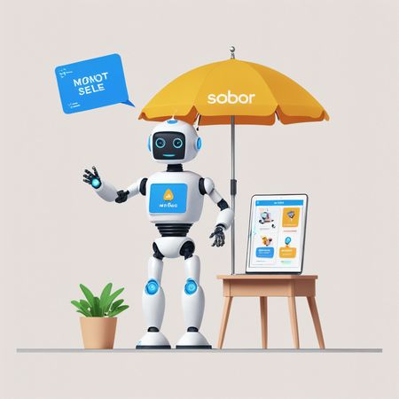 AI A Robot Interacting With A Digital Display And Umbrella  Image