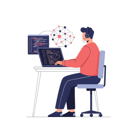 AI AI Engineer Coding Neural Network on Laptop  Illustration