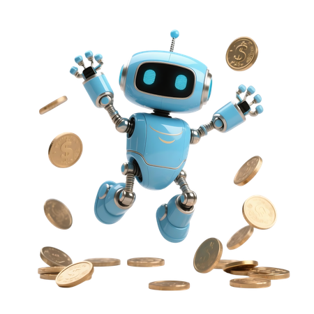AI AI robot character jumping with dollar coin  3D Illustration