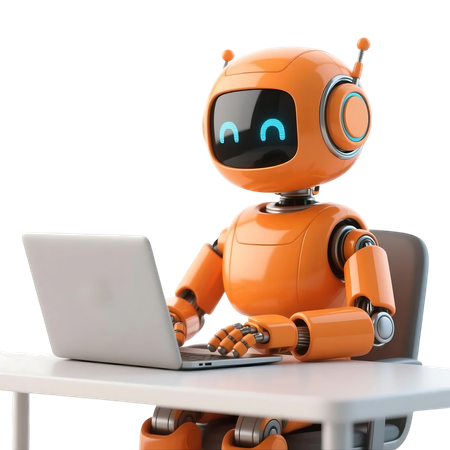 AI AI robot character working on laptop  3D Illustration