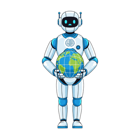 AI AI Robot Holding Globe Symbolizing Global AI  Illustration
