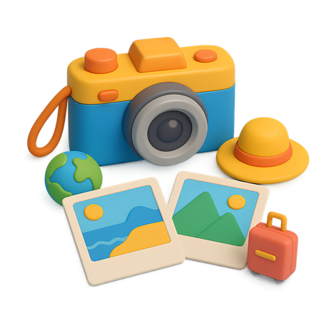 AI Appareil photo avec photos de voyage  Image IA