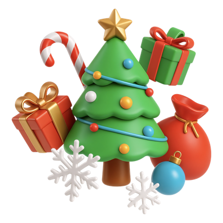 AI Árvore de Natal com presentes e bengala doce Imagem