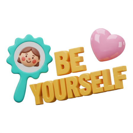 AI Be Yourself message with mirror and heart  3D Icon