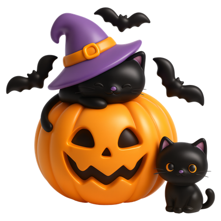 AI Black Friday Pumpkin Witch Cat  3D Icon
