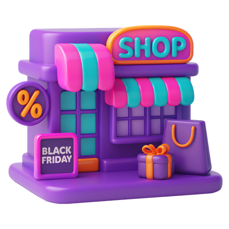 AI Black Friday Shop Storefront  3D Icon