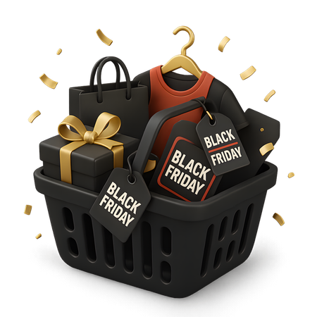 AI Black Friday Shopping Basket  3D Illustration