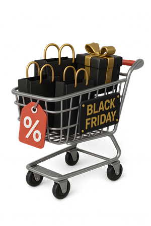 AI Black Friday Shopping Cart  3D Illustration