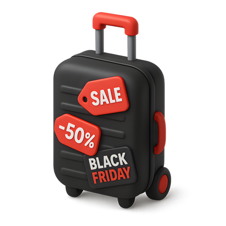 AI Black Suitcase with Black Friday Sale Stickers  3D Icon