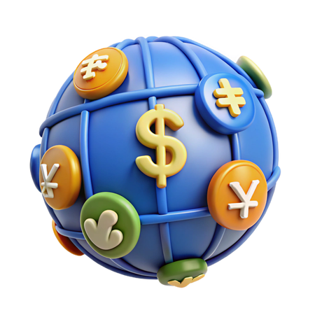 AI Blue globe with currency symbols  3D Icon