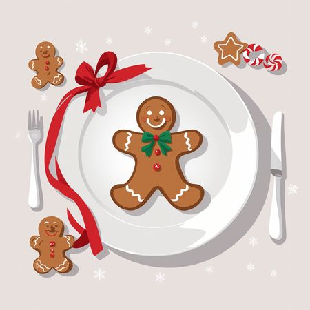 AI Boneco de gengibre em um prato festivo com decoração natalina Imagem