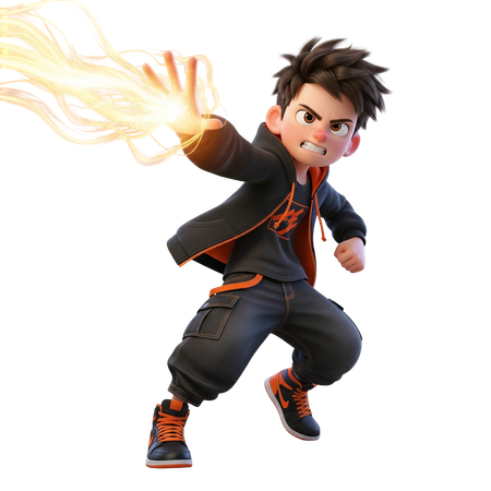 AI Boy in attacking pose  3D Illustration