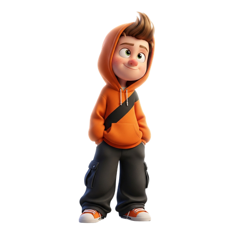 AI Boy in casual-stand pose  3D Illustration