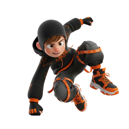 AI Boy in landing-pose  3D Illustration