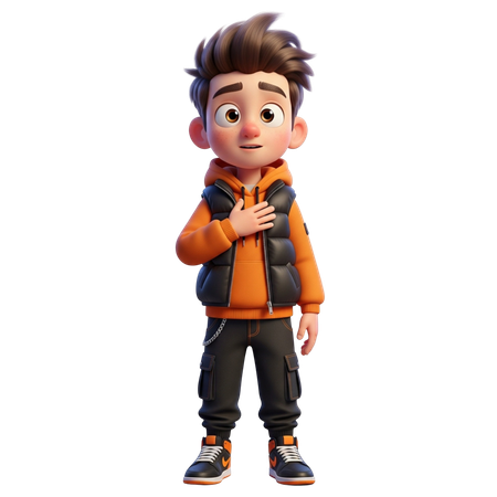 AI Boy with hand-on-heart  3D Illustration