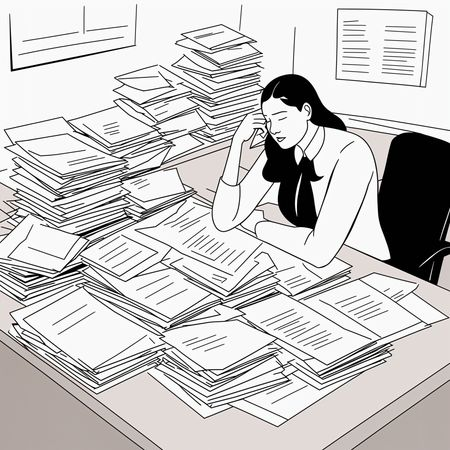 AI Büroangestellter mit Papierkram überfordert  Bild